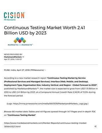 Continuous Testing Market to Gain Highest Transaction in Coming years