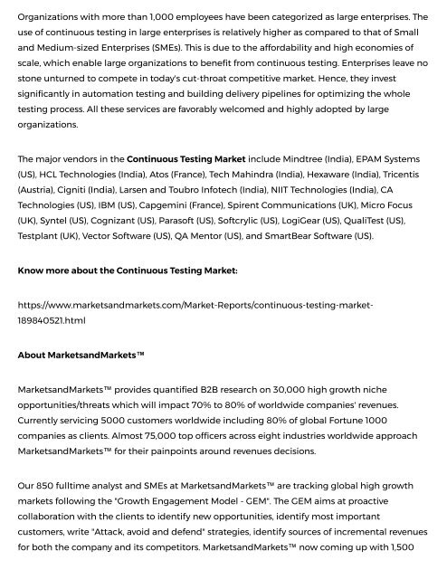 Continuous Testing Market to Gain Highest Transaction in Coming years