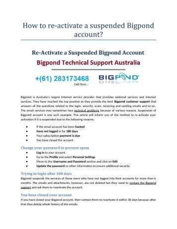 How to re-activate a suspended Bigpond account?