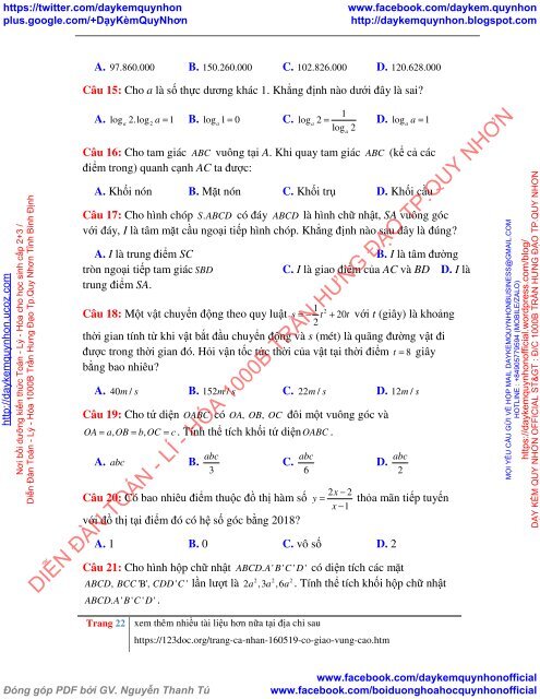 10 ĐỀ THI THỬ THPTQG 2018 MÔN TOÁN TỪ CƠ BẢN ĐẾN NÂNG CAO (THƯ VIỆN ĐỀ THI THỬ THPTQG 2018 - CÔ GIÁO VÙNG CAO)