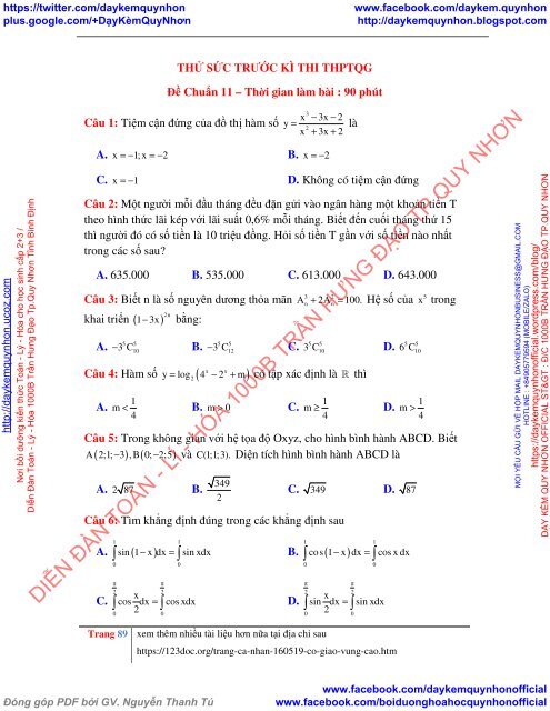 10 ĐỀ THI THỬ THPTQG 2018 MÔN TOÁN TỪ CƠ BẢN ĐẾN NÂNG CAO (THƯ VIỆN ĐỀ THI THỬ THPTQG 2018 - CÔ GIÁO VÙNG CAO)