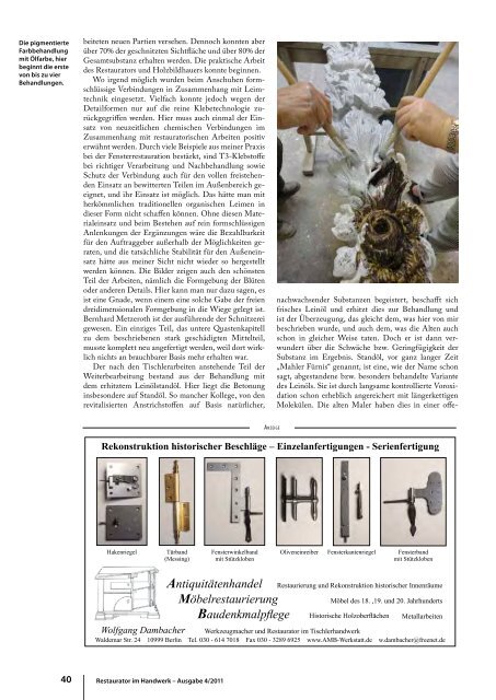 Restaurator im Handwerk – Ausgabe 4/2011 - Kramp & Kramp