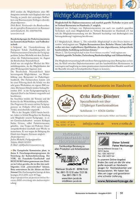 Restaurator im Handwerk – Ausgabe 4/2011 - Kramp & Kramp