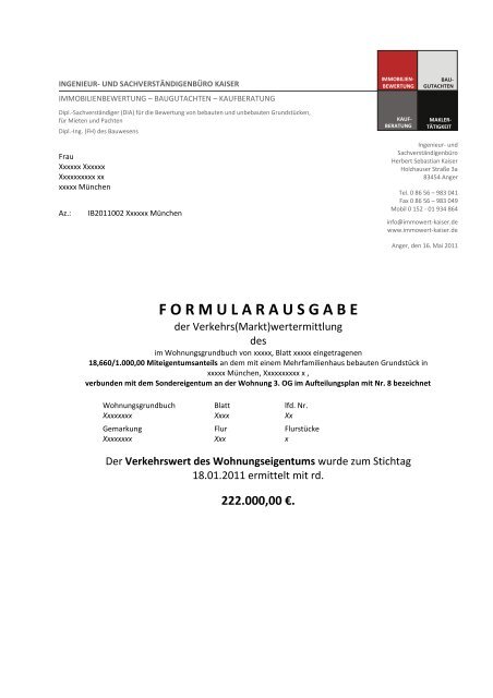F O R M U L A R A U S G A B E Immobilien Gutachter