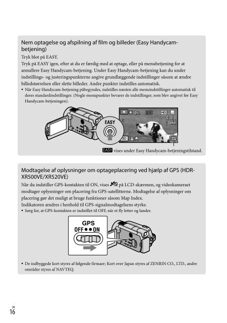 Sony HDR-XR520E - HDR-XR520E Consignes d&rsquo;utilisation Danois