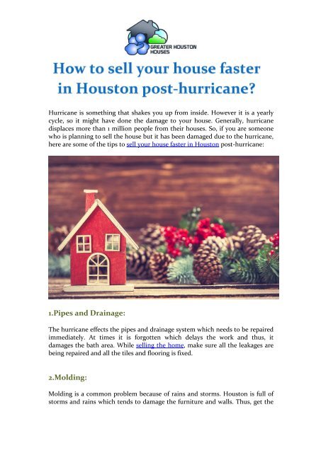 How to sell your house faster in Houston post-hurricane?