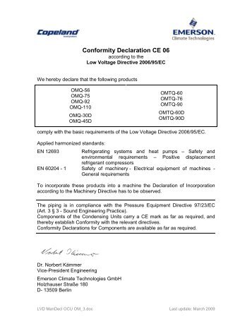 Conformity Declaration CE 06 - Emerson Climate Technologies