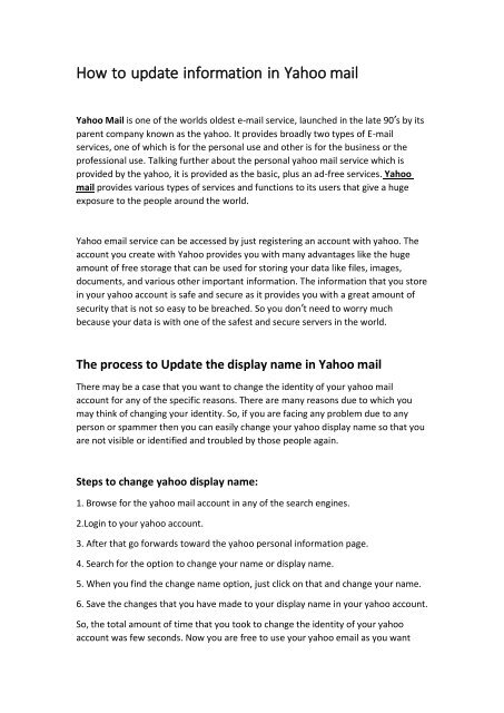 How To Update Information In Yahoo Mail