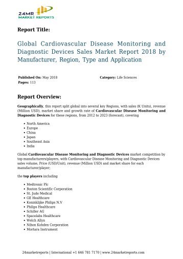 Global Cardiovascular Disease Monitoring and Diagnostic Devices Sales Market Report 2018 by Manufacturer, Region, Type and Application
