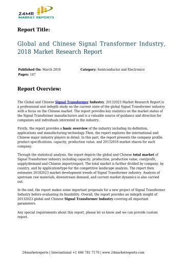 Global and Chinese Signal Transformer Industry, 2018 Market Research Report