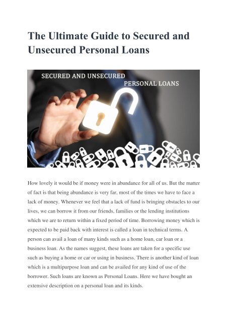 The Ultimate Guide to Secured and Unsecured Personal Loans