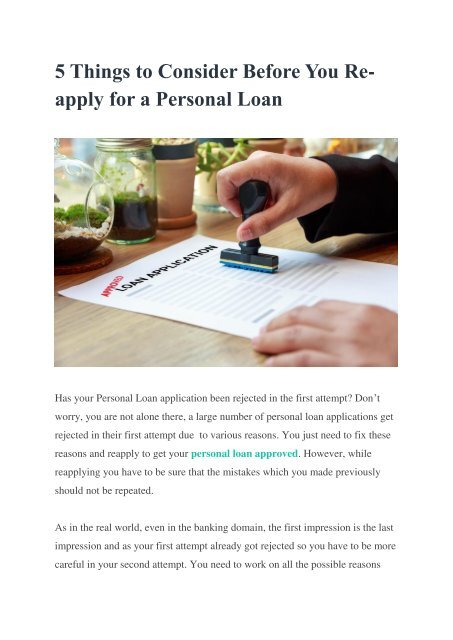 5 Things to Consider Before You Re-apply for a Personal Loan