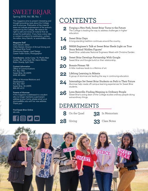 Sweet Briar College Magazine - Spring 2018