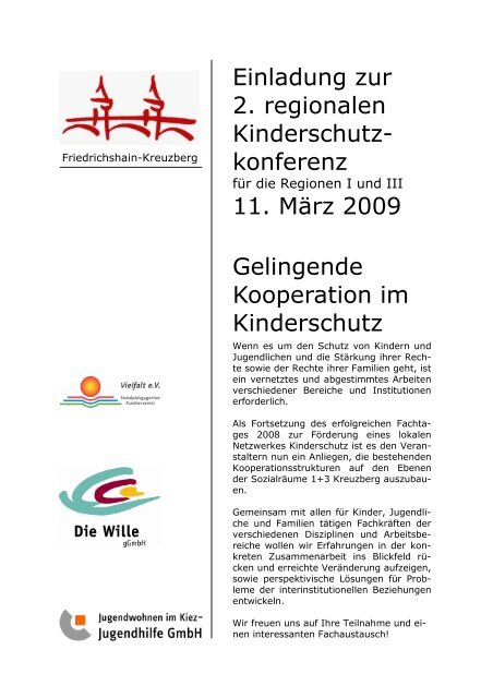 Einladung zur 2. regionalen Kinderschutz - Jugendwohnen im Kiez