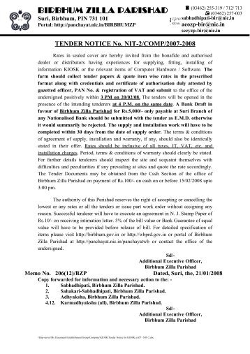 TENDER NOTICE No. NIT-2/COMP/2007-2008 - Birbhum