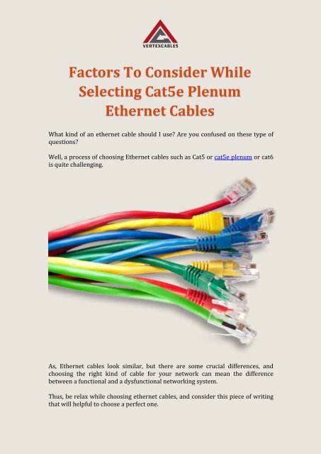 How to choose an Ethernet cable