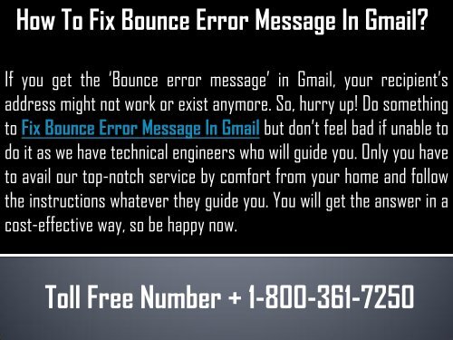 How to Fix Bounce Error Message in Gmail? 1-800-361-7250 