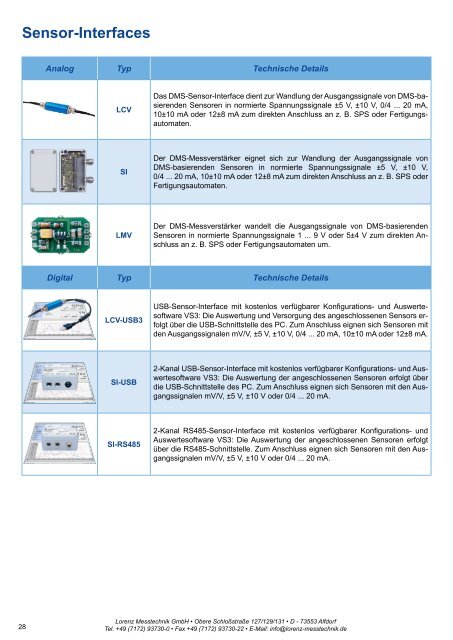 Produktkatalog mit  Drehmomentsensoren, Kraftsensoren, Mehrkomponentensensoren, Prüfstände, DMS-Messverstärker ... von Lorenz Messtechnik GmbH