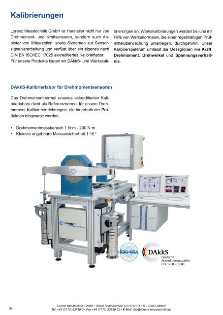 Produktkatalog mit  Drehmomentsensoren, Kraftsensoren, Mehrkomponentensensoren, Prüfstände, DMS-Messverstärker ... von Lorenz Messtechnik GmbH