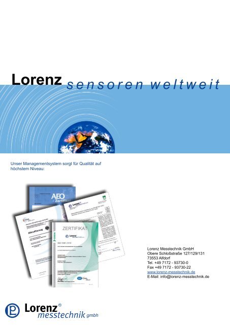 Produktkatalog mit  Drehmomentsensoren, Kraftsensoren, Mehrkomponentensensoren, Prüfstände, DMS-Messverstärker ... von Lorenz Messtechnik GmbH