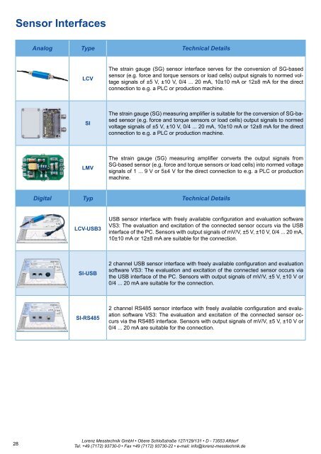 Product Catalog with Torque Sensors, Force Sensors, Multi Component Sensors, Measuring Amplifiers ... - Lorenz Messtechnik GmbH