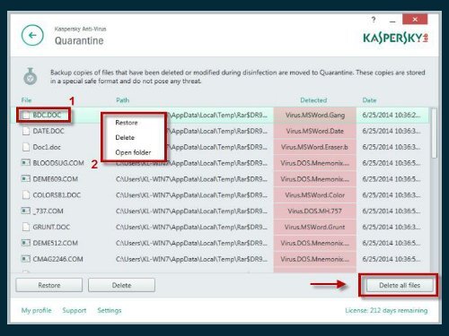 What are the steps to use Quarantine in Kaspersky