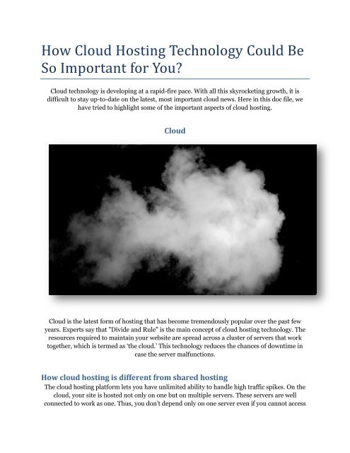 How Cloud Hosting Technology Could Be So Important for You