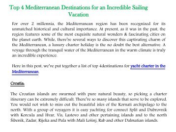 Top 4 Mediterranean Destinations for an Incredible Sailing Vacation