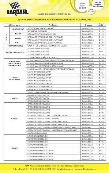 LISTA DE PRECIOS  automotor 05-18