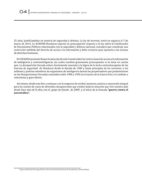 2018 Informe Desaparción Forzada en Honduras (presentado al Comité contra Desaparición Forzada NU)