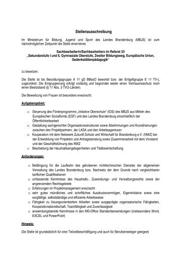 Stellenausschreibung Referat 33 (application/pdf ... - Brandenburg.de