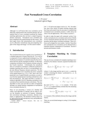 Fast Normalized Cross-Correlation - JP Lewis