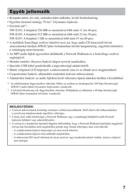 Sony NW-E103 - NW-E103 Istruzioni per l'uso Ungherese