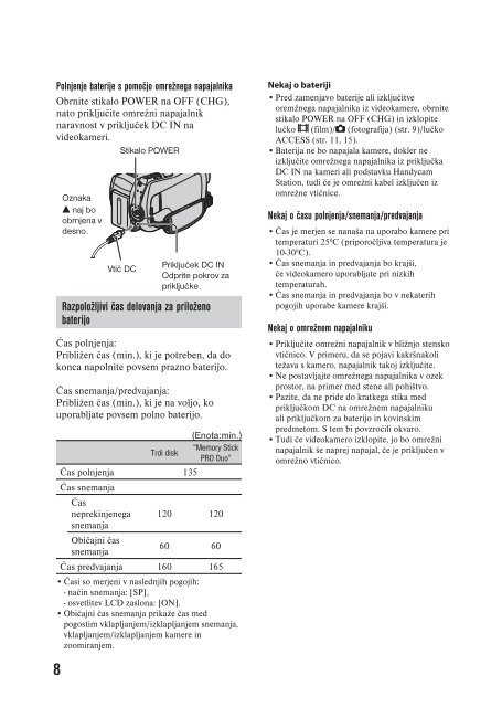 Sony DCR-SR210E - DCR-SR210E Mode d'emploi Slov&eacute;nien