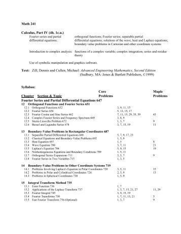 Math 241 Calculus, Part IV (4h. 1c.u.) Text: Zill, Dennis and Cullen ...