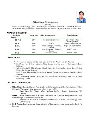 Zill-e-Huma (Gold medalist) - University of the Punjab