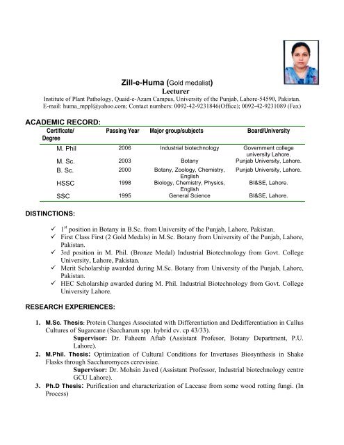 Zill-e-Huma (Gold medalist) - University of the Punjab