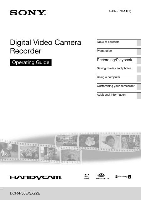 Sony DCR-PJ6E - DCR-PJ6E Consignes d&rsquo;utilisation Anglais