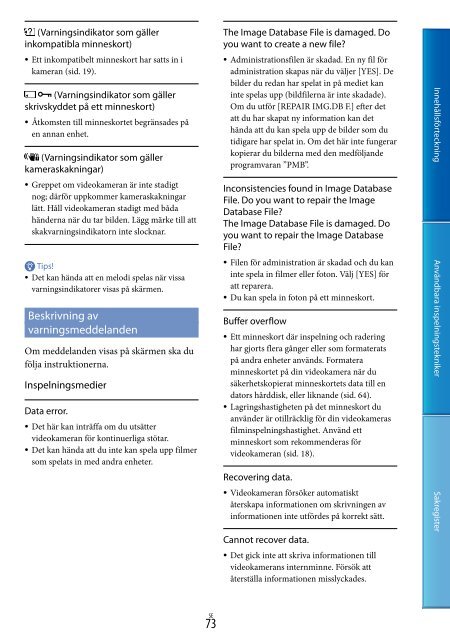 Sony DCR-PJ6E - DCR-PJ6E Consignes d&rsquo;utilisation Su&eacute;dois