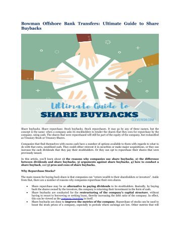 Bowman Offshore Bank Transfers: Ultimate Guide to Share Buybacks