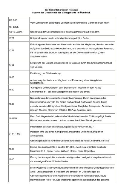 Zur Gerichtsbarkeit in Potsdam Spuren der ... - Brandenburg.de