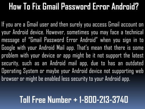 How to Fix Gmail Password Error Android? 1-800-213-3740