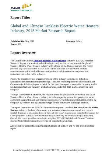 Tankless Electric Water Heaters Industry, 2018 Market Research Report