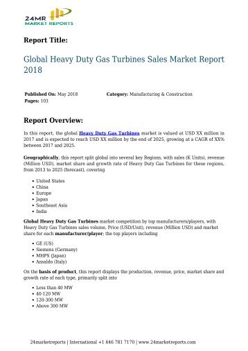 Heavy Duty Gas Turbines Sales Market Report 2018