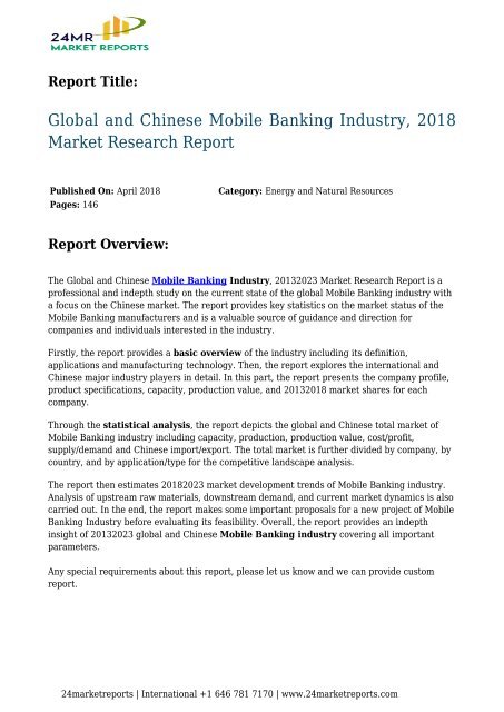 Mobile Banking Industry, 2018 Market Research Report