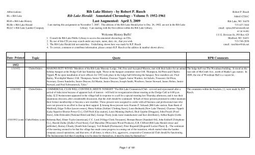 Rib Lake Herald Annotated Chronology 1952-1961 V5