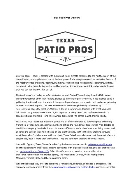 Texas Patio Pros Delivers