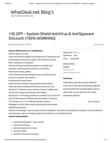 14$ OFF – System Shield AntiVirus & AntiSpyware Discount (100% WORKING)