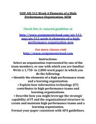 UOP AJS 512 Week 4 Elements of a High Performance Organization  NEW