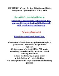 UOP GEN 201 Week 4 Critical Thinking and Ethics Assignment Options (100% Score) NEW